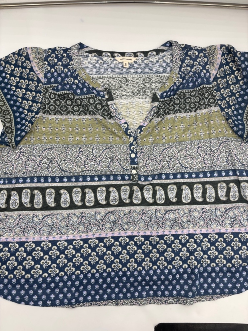 Lucky Brand Flutter Sleeve Top in Green Multi